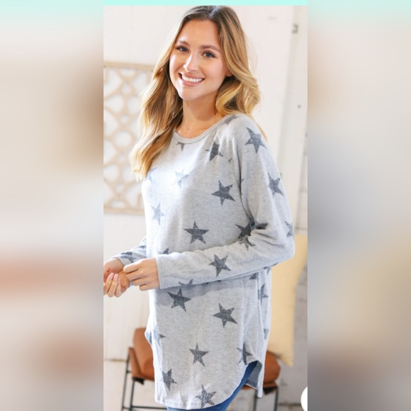 Grey Brushed Hacci Star Top - Picture 2 of 3